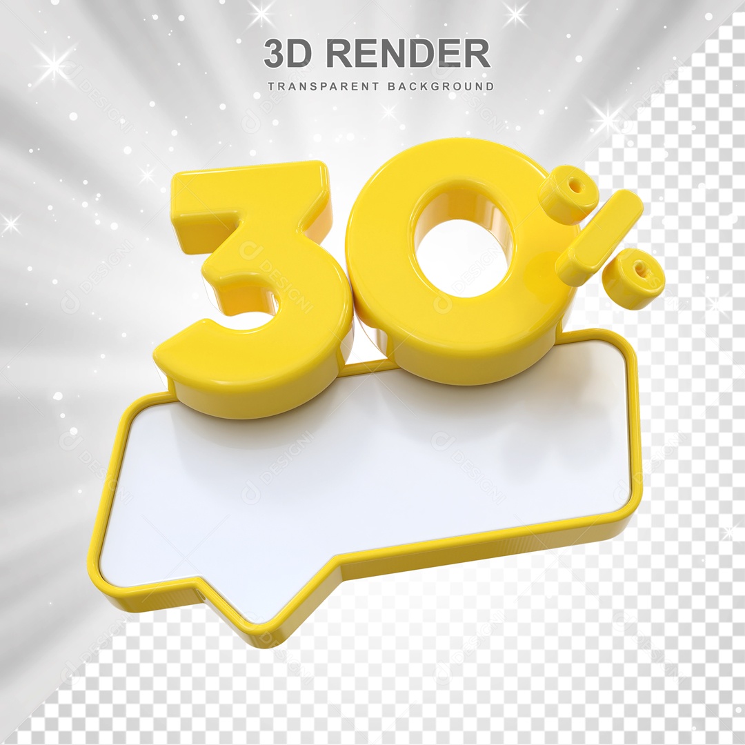 Desconto de 30% Elemento 3D Amarelo para Composição PSD