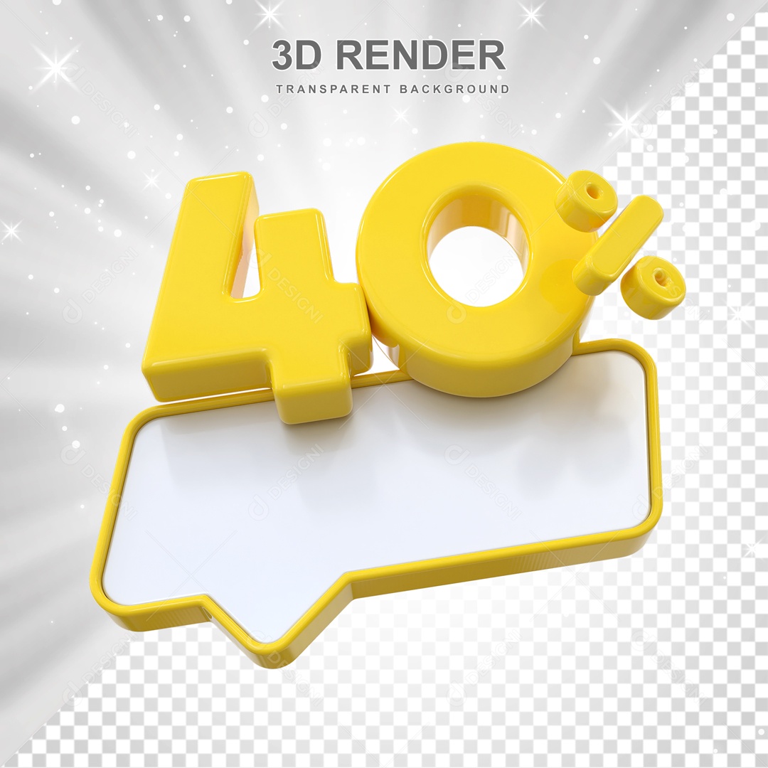 Desconto de 40% Elemento 3D Amarelo para Composição PSD
