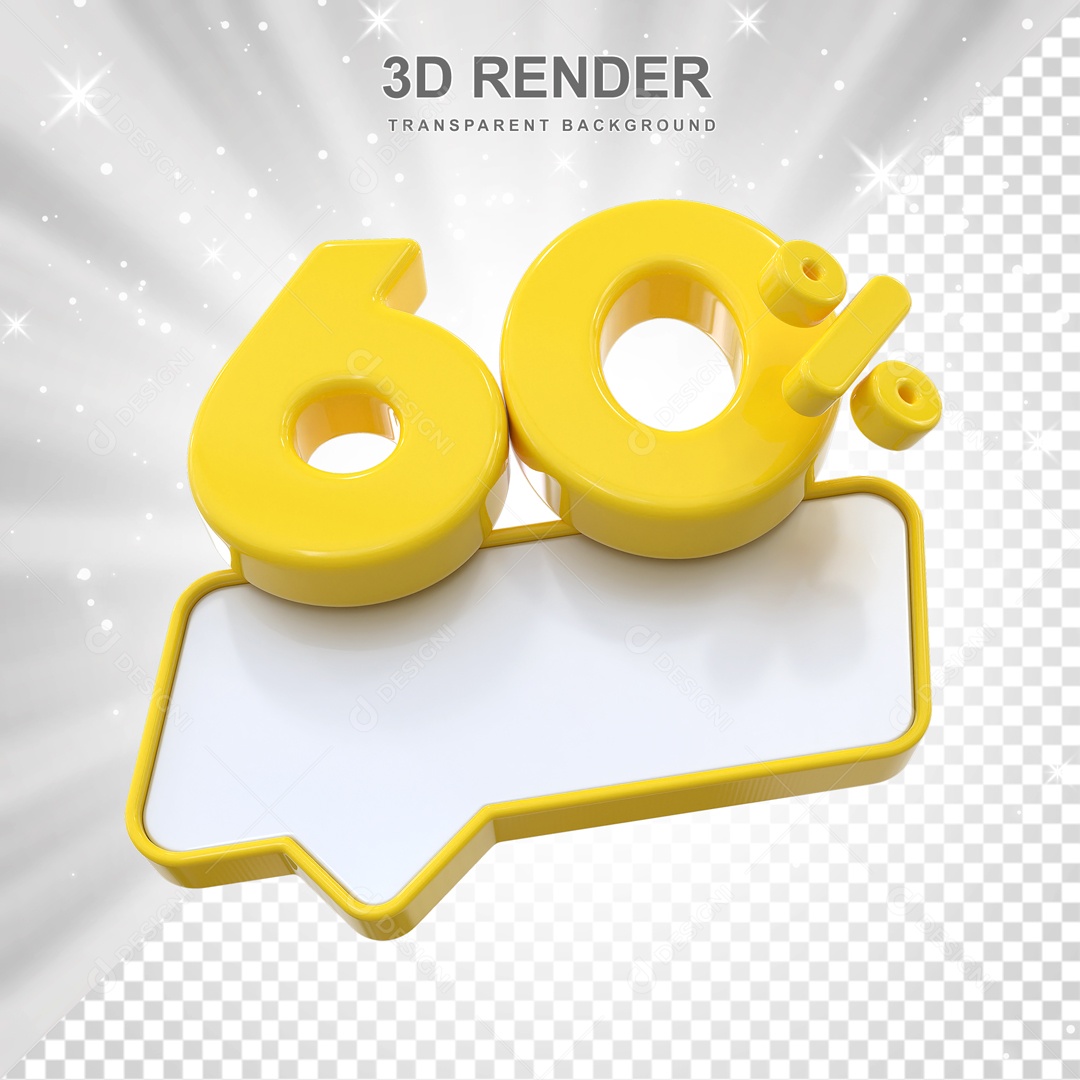 Desconto de 60% Elemento 3D Amarelo para Composição PSD