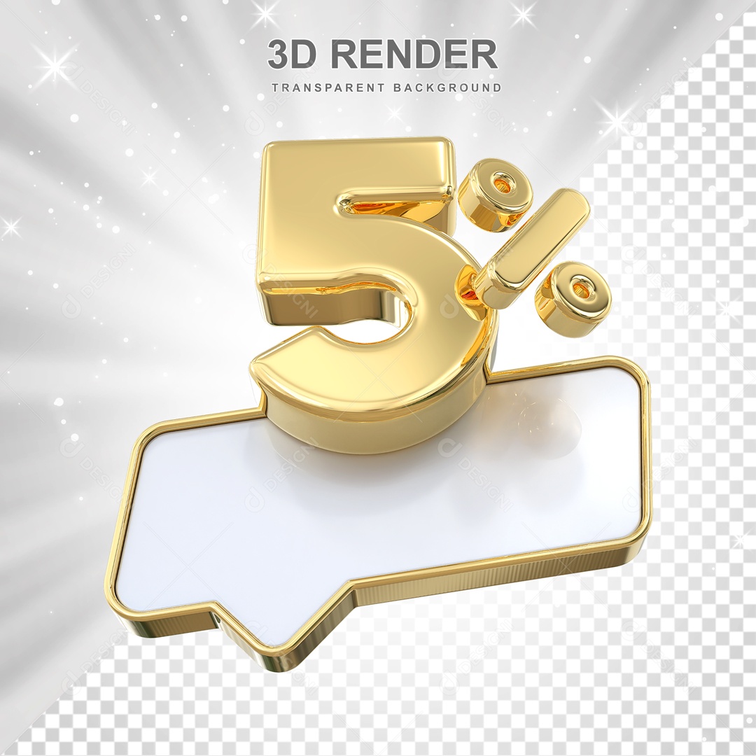 Desconto de 5% Elemento 3D Dourado para Composição PSD