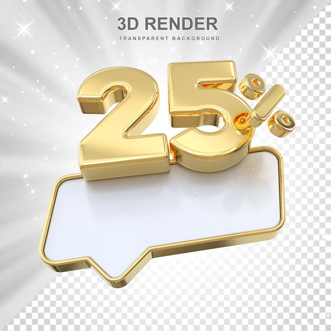 Desconto de 25% Elemento 3D Dourado para Composição PSD