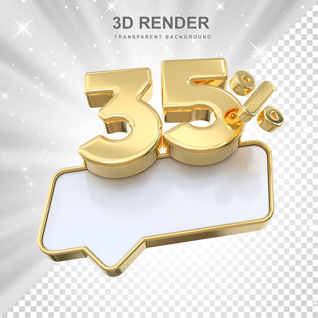 Desconto de 35% Elemento 3D Dourado para Composição PSD