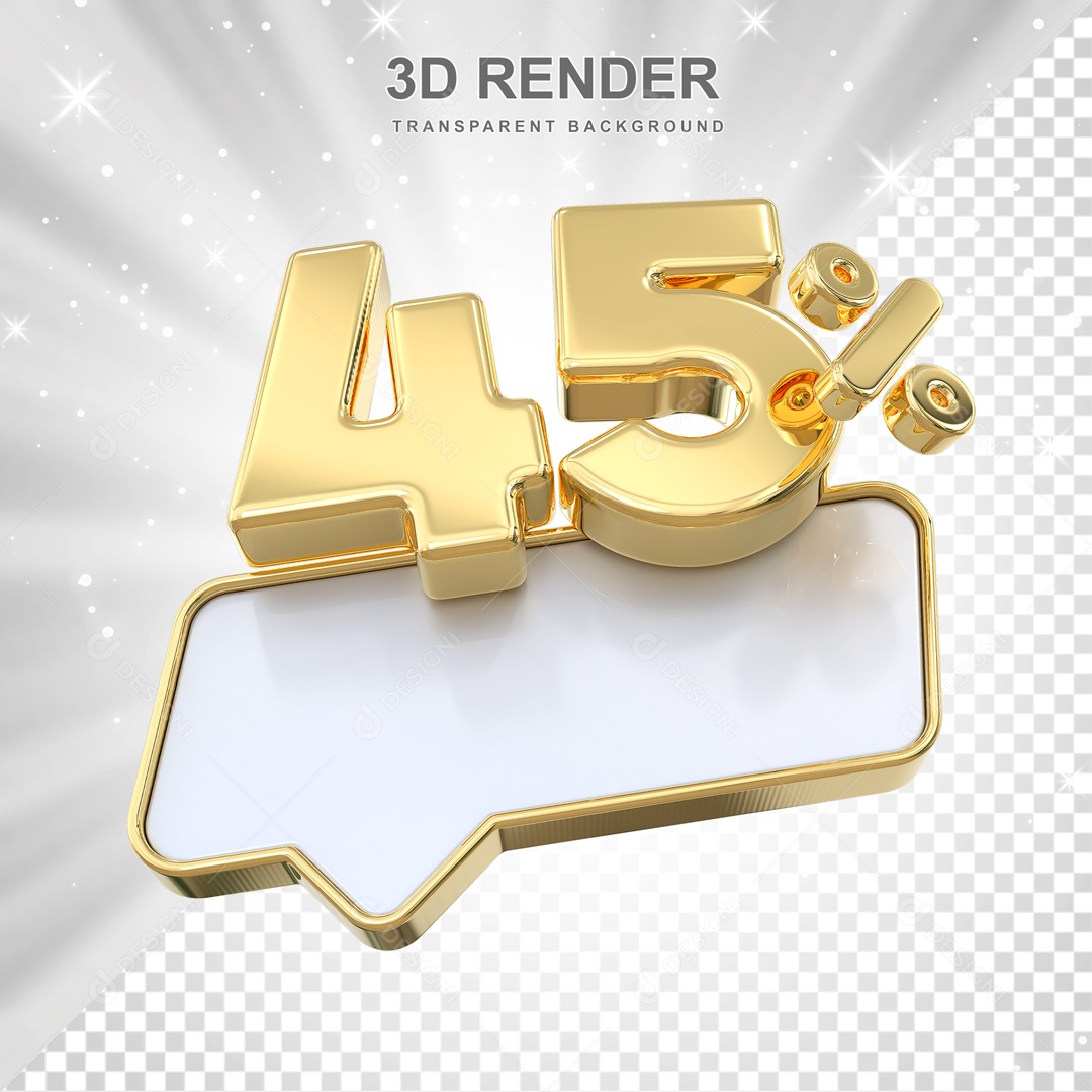 Desconto de 45% Elemento 3D Dourado para Composição PSD