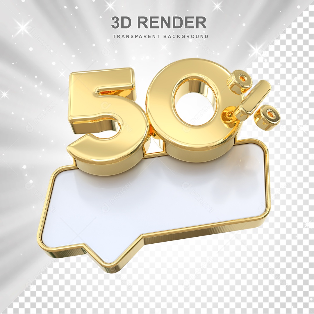 Desconto de 50% Elemento 3D Dourado para Composição PSD