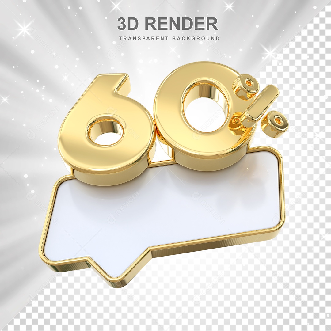 Desconto de 60% Elemento 3D Dourado para Composição PSD