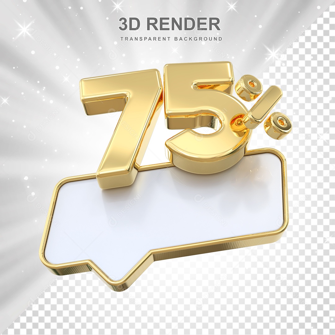 Desconto de 75% Elemento 3D Dourado para Composição PSD