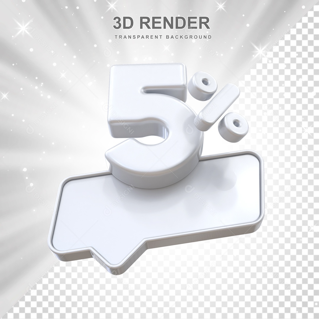Desconto de 5% Elemento 3D Branco para Composição PSD