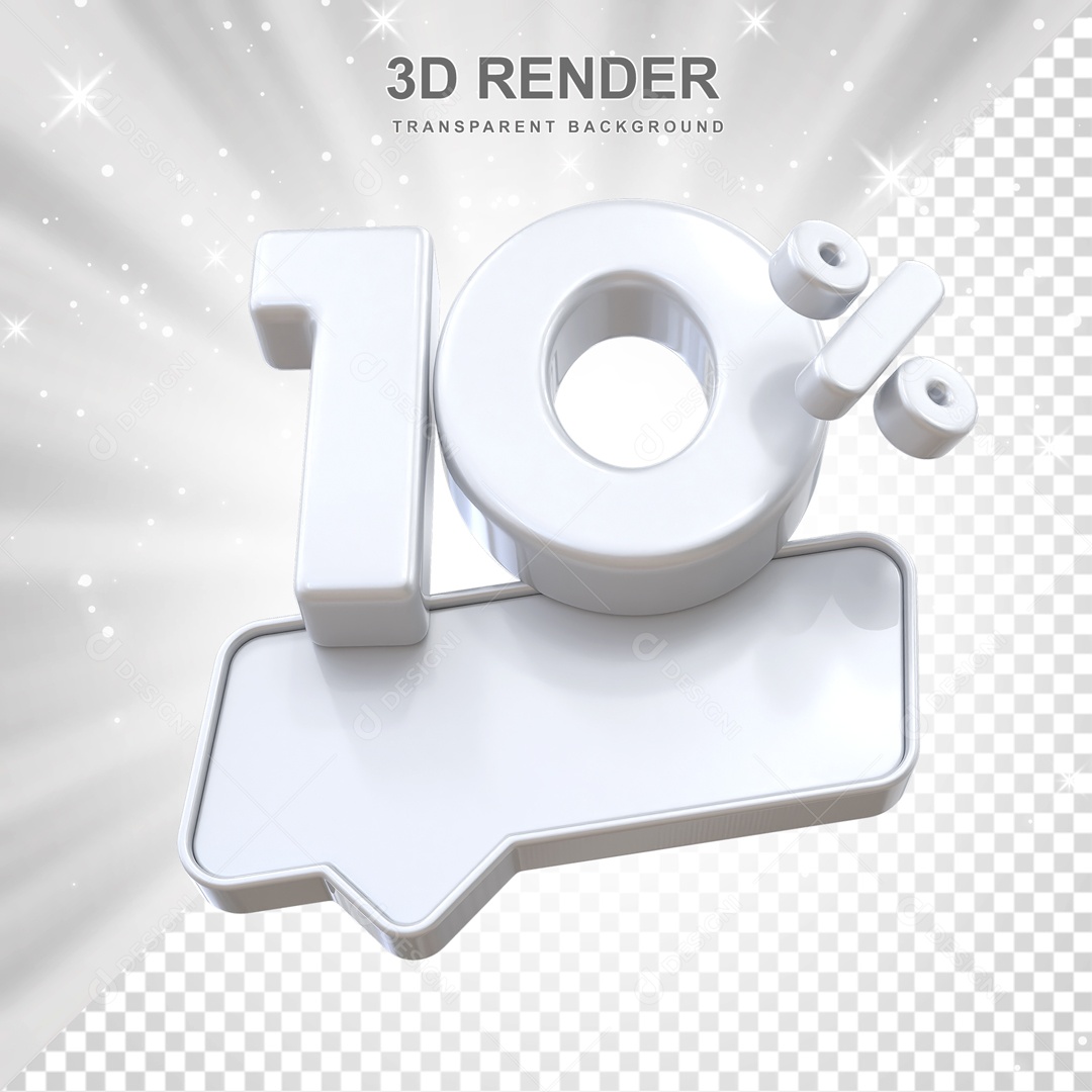 Desconto de 10% Elemento 3D Branco para Composição PSD