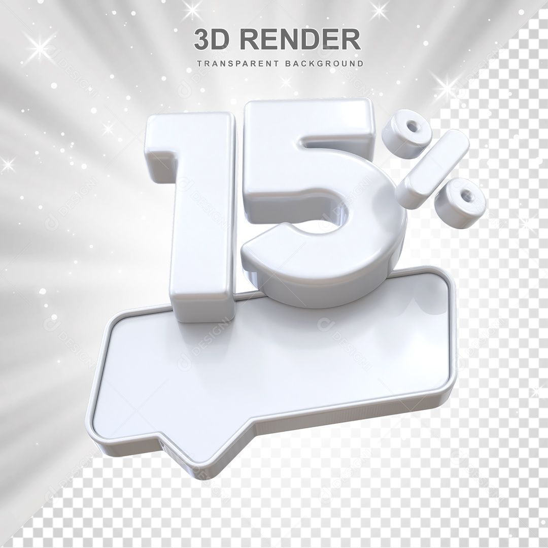 Desconto de 15% Elemento 3D Branco para Composição PSD