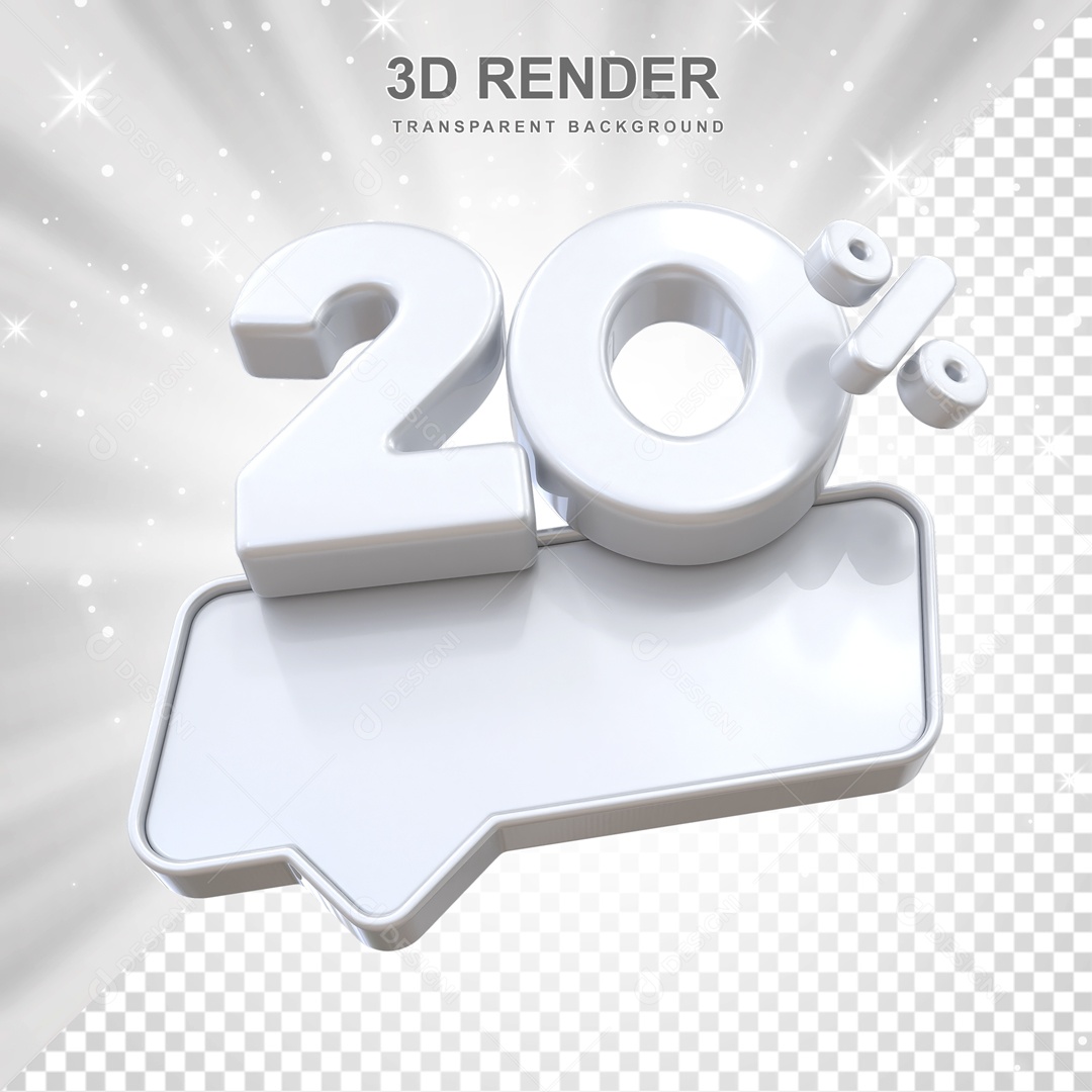 Desconto de 20% Elemento 3D Branco para Composição PSD