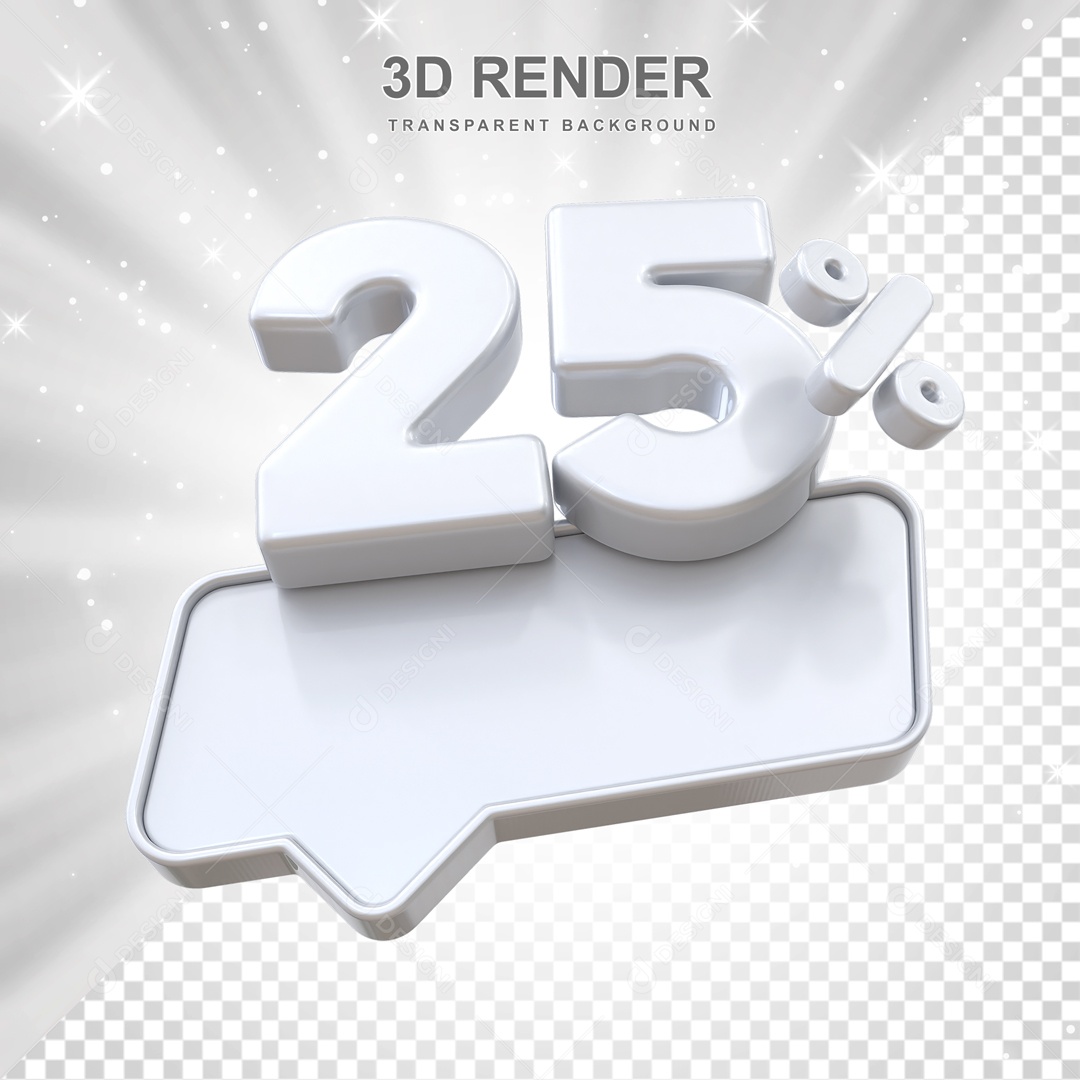 Desconto de 25% Elemento 3D Branco para Composição PSD