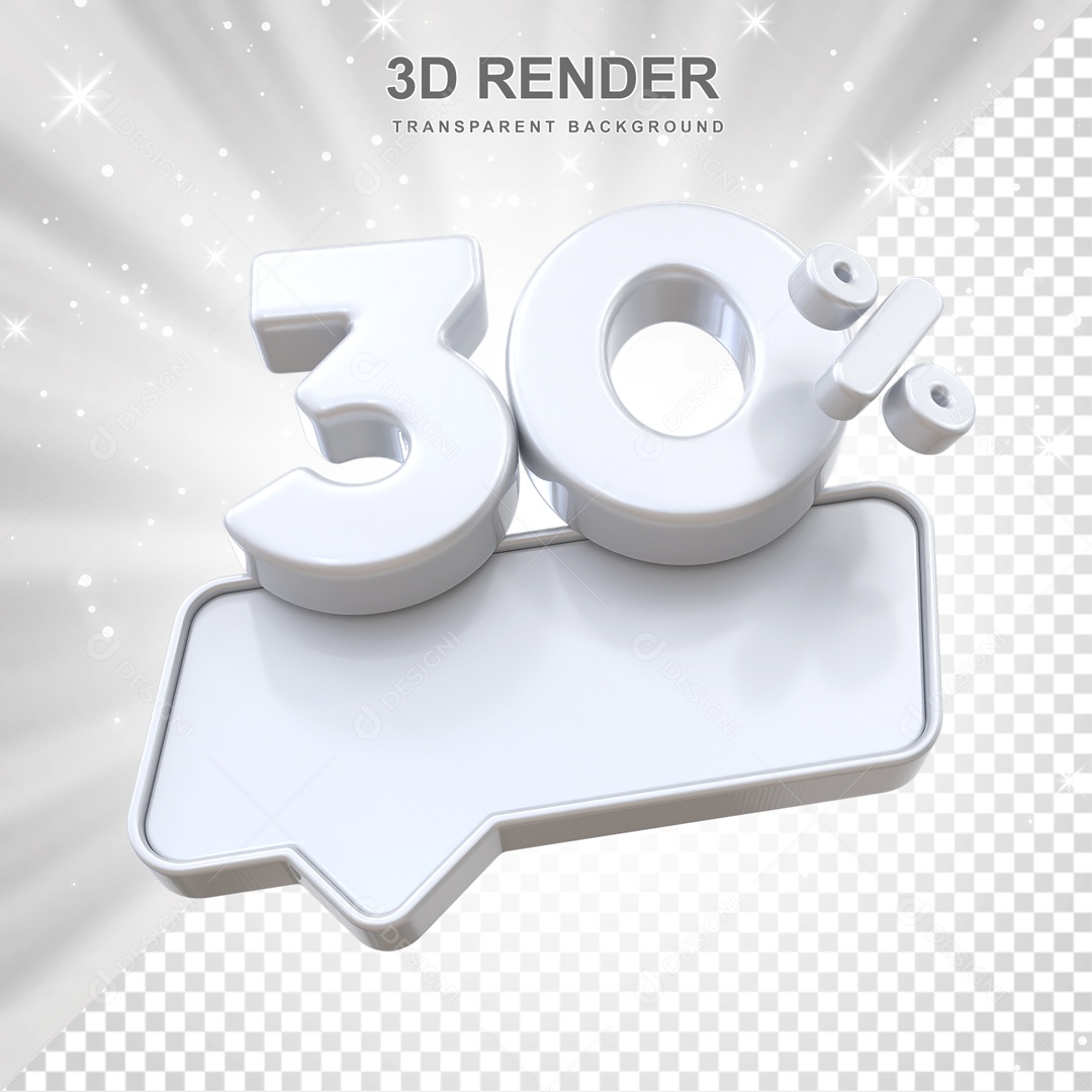 Desconto de 30% Elemento 3D Branco para Composição PSD