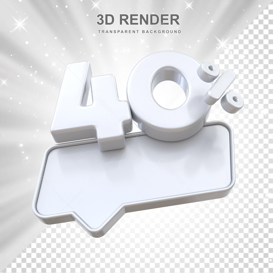 Desconto de 40% Elemento 3D Branco para Composição PSD
