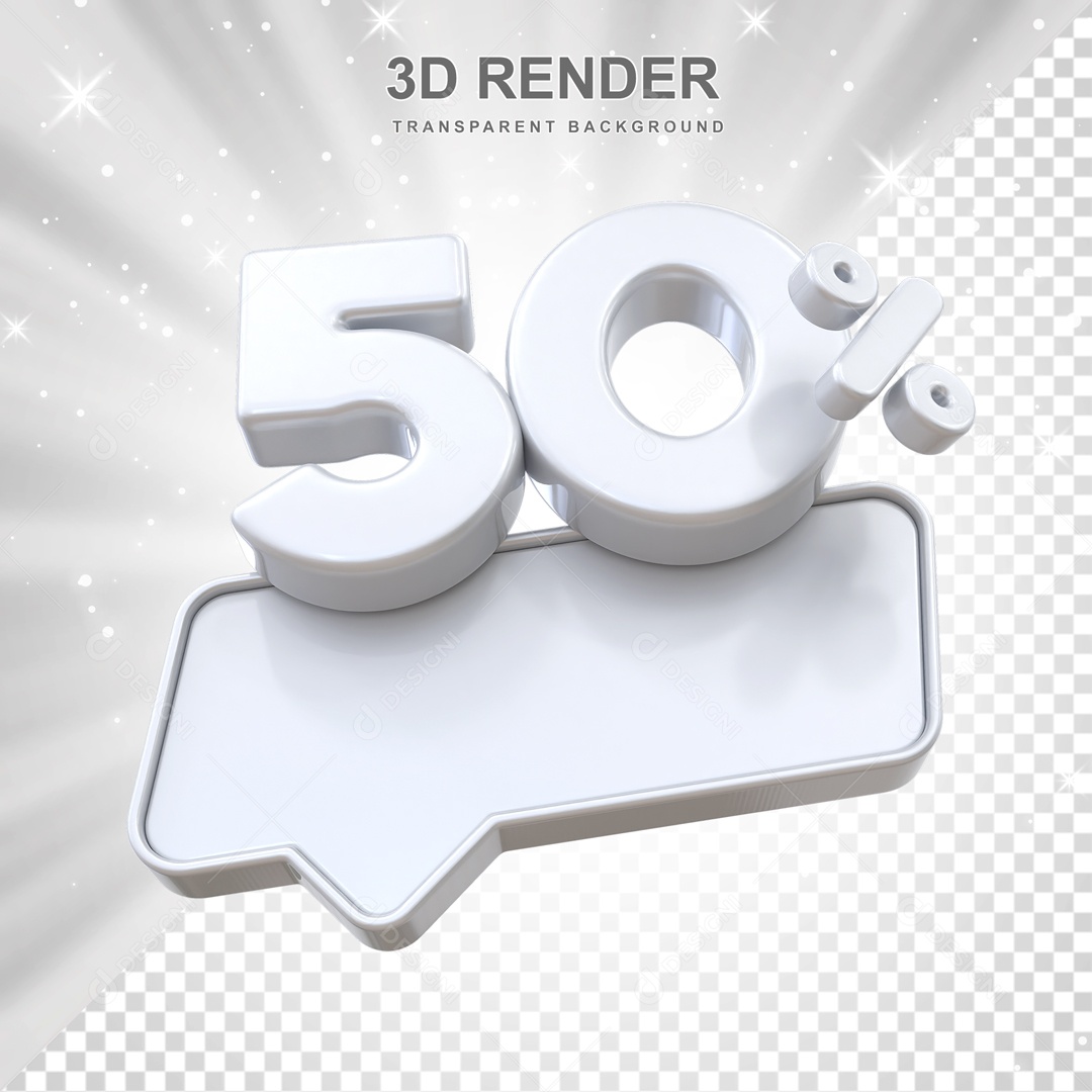 Desconto de 50% Elemento 3D Branco para Composição PSD