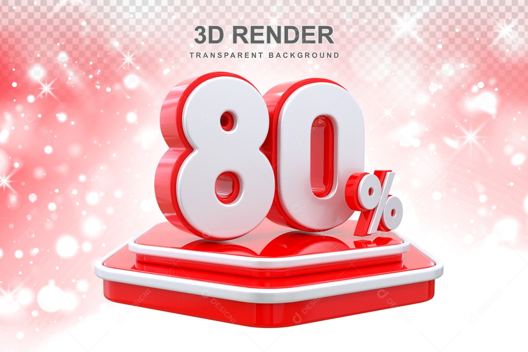 Desconto 80% Elemento 3D Vermelho e Branco para Composição PSD