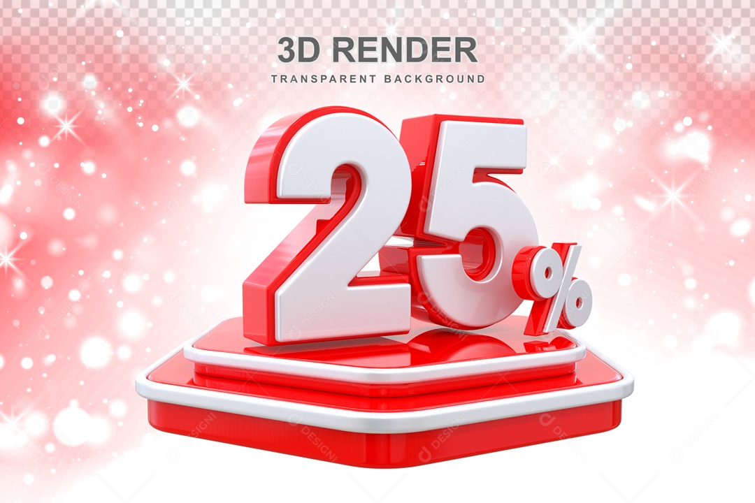 Desconto 25% Elemento 3D Vermelho e Branco para Composição PSD