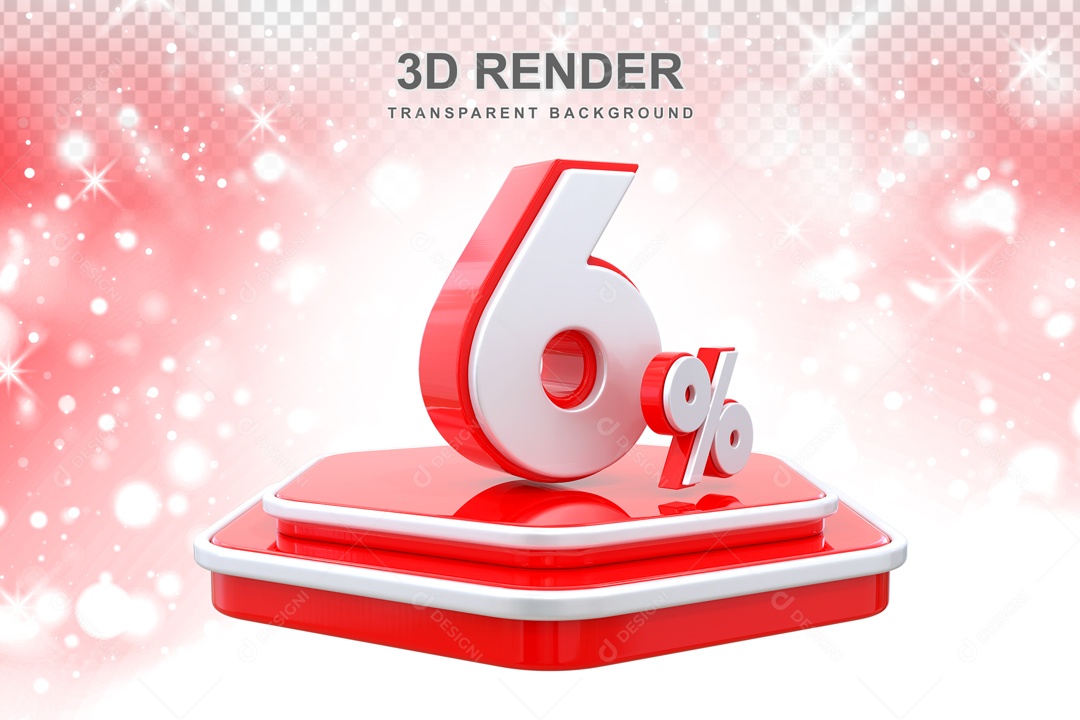Desconto 6% Elemento 3D Vermelho e Branco para Composição PSD