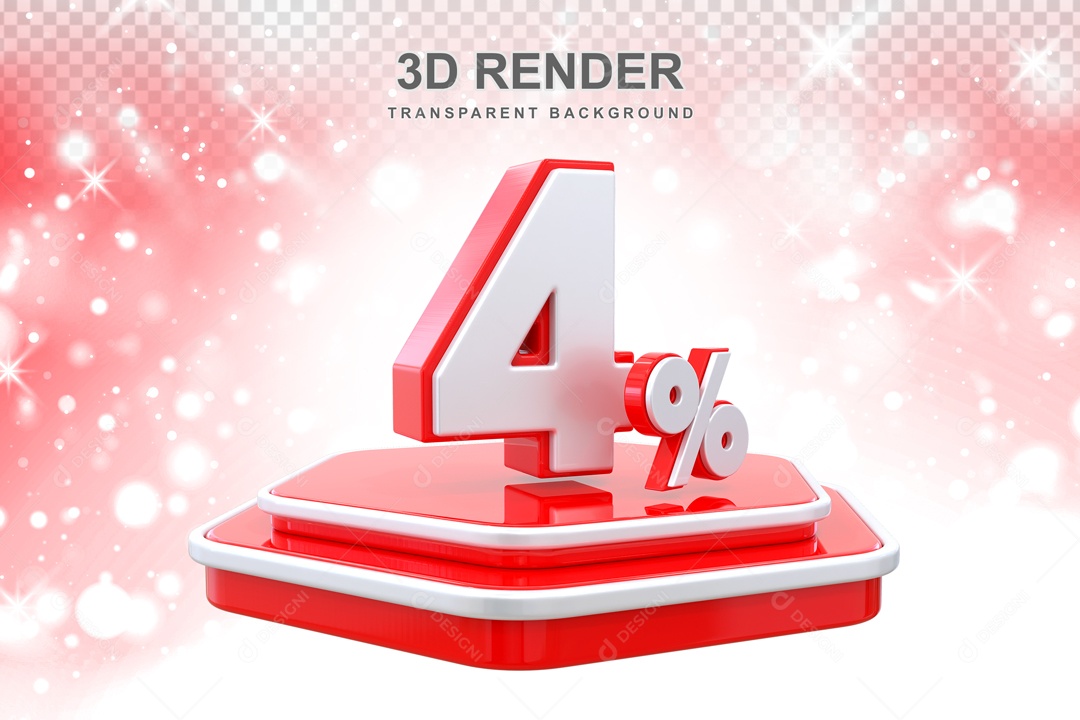 Desconto 4% Elemento 3D Vermelho e Branco para Composição PSD