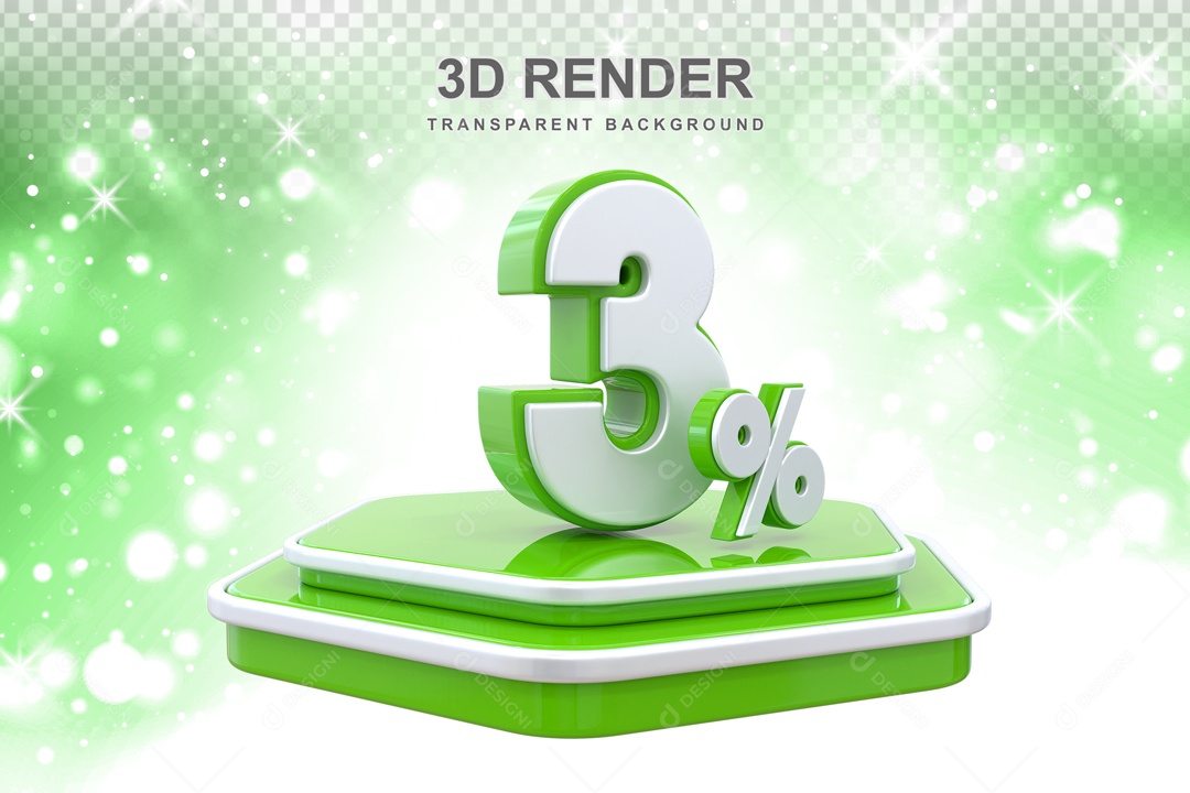 Desconto 3% Elemento 3D Verde Branco para Composição PSD
