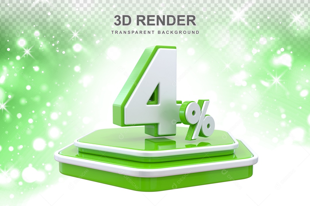 Desconto 4% Elemento 3D Verde Branco para Composição PSD