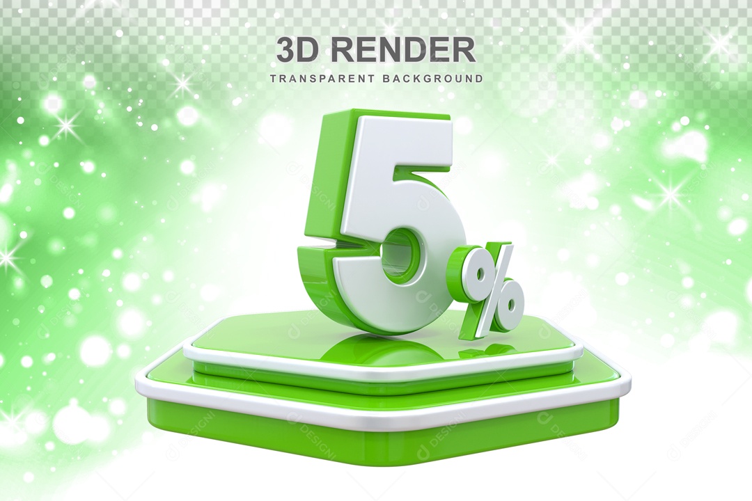 Desconto 5% Elemento 3D Verde Branco para Composição PSD
