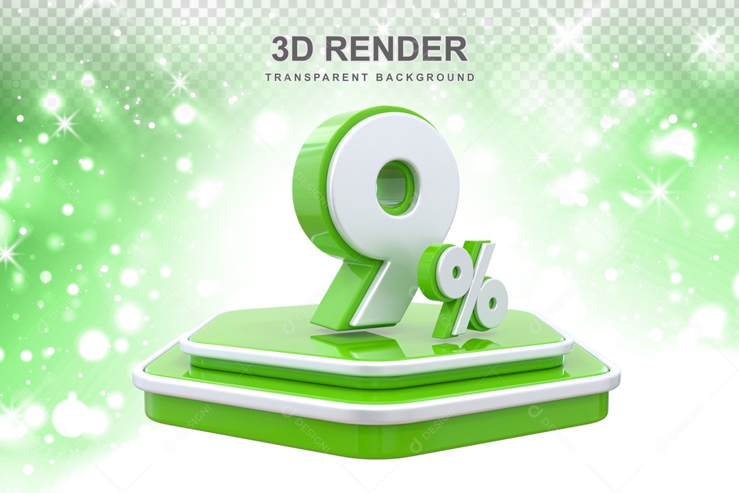 Desconto 9% Elemento 3D Verde Branco para Composição PSD