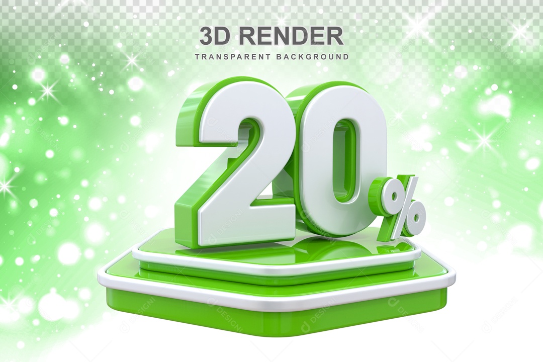 Desconto 20% Elemento 3D Verde Branco para Composição PSD