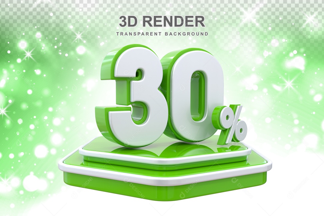 Desconto 30% Elemento 3D Verde Branco para Composição PSD