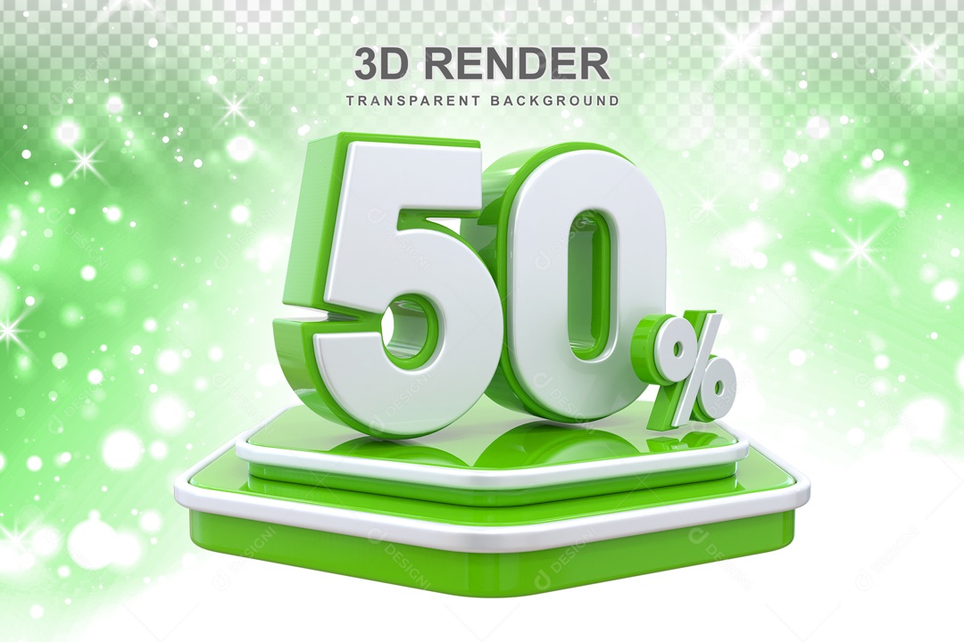 Desconto 50% Elemento 3D Verde Branco para Composição PSD