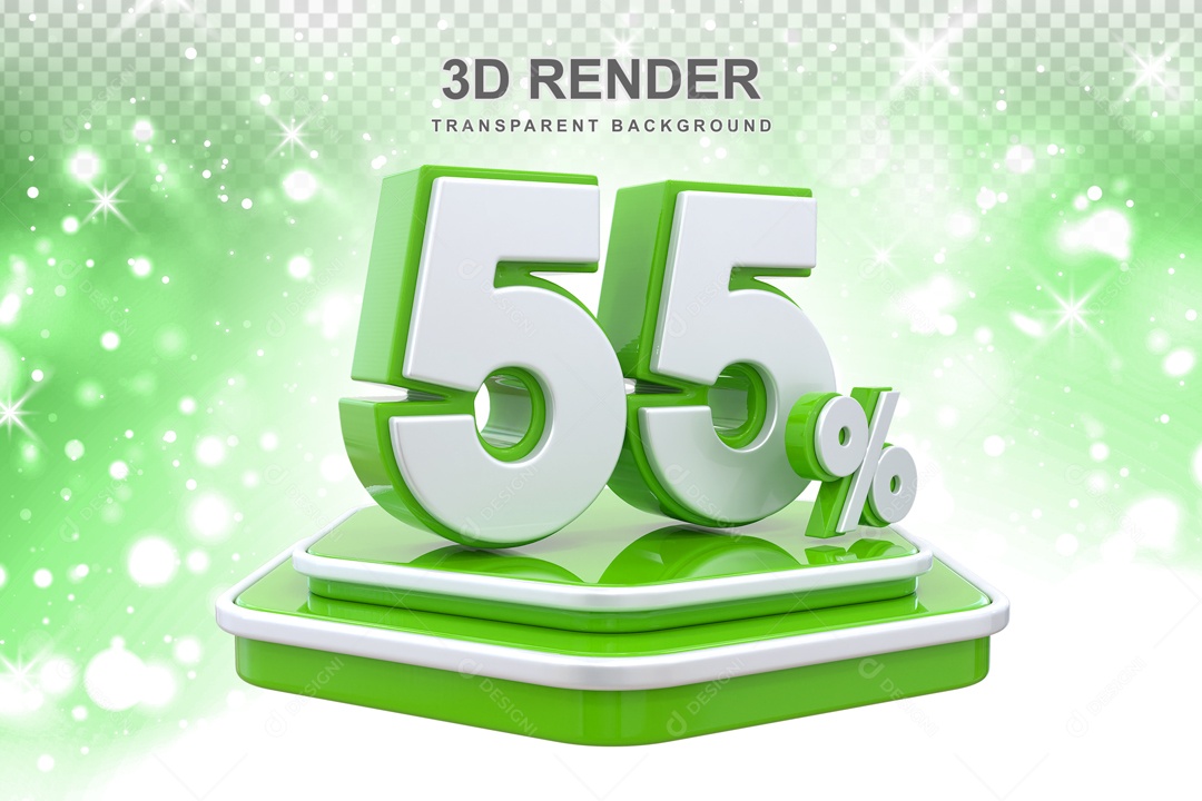 Desconto 55% Elemento 3D Verde Branco para Composição PSD
