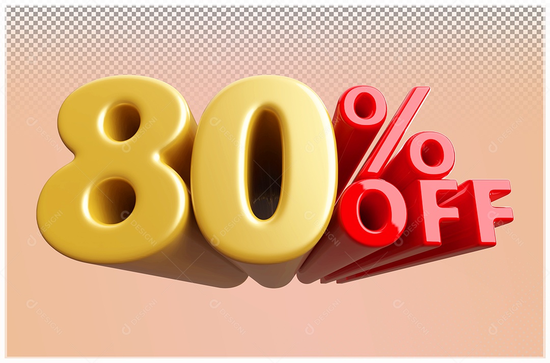 Desconto de 80% Off Elemento 3D Dourado  e Vermelho para Composição PSD