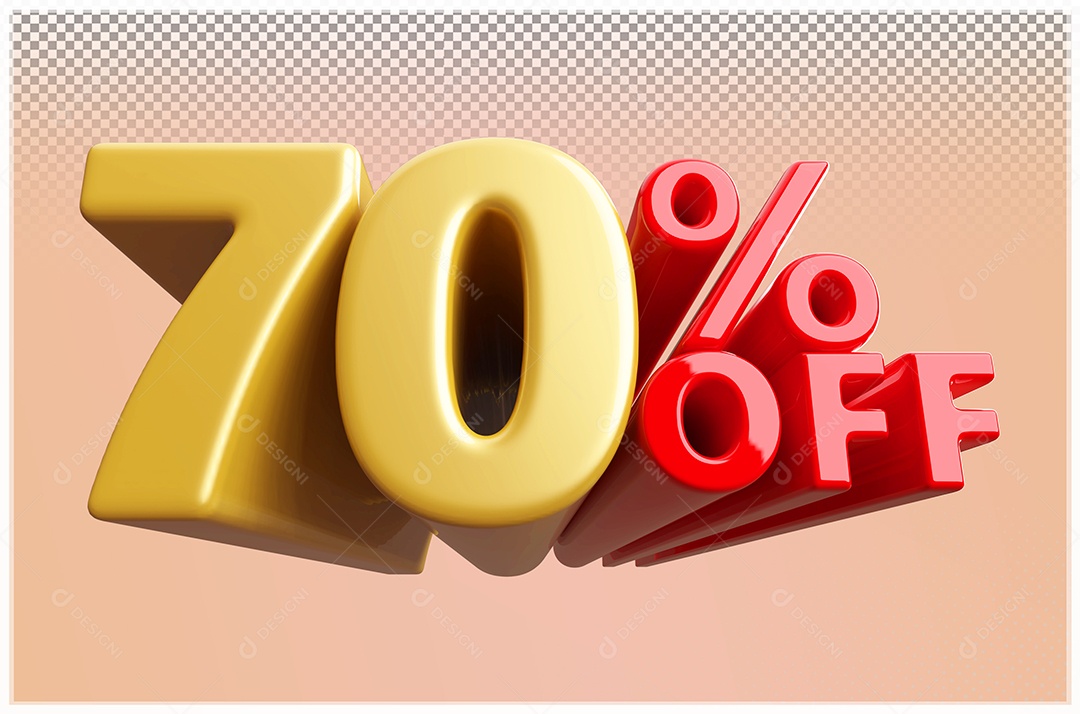 Desconto de 70% Off Elemento 3D Dourado  e Vermelho para Composição PSD