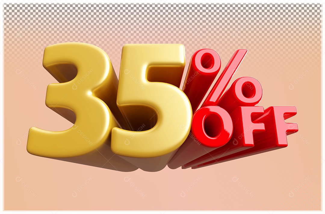 Desconto de 35% Off Elemento 3D Dourado  e Vermelho para Composição PSD