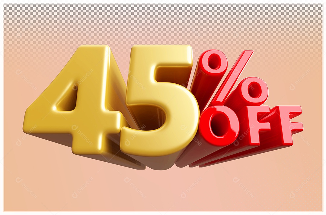 Desconto de 45% Off Elemento 3D Dourado  e Vermelho para Composição PSD