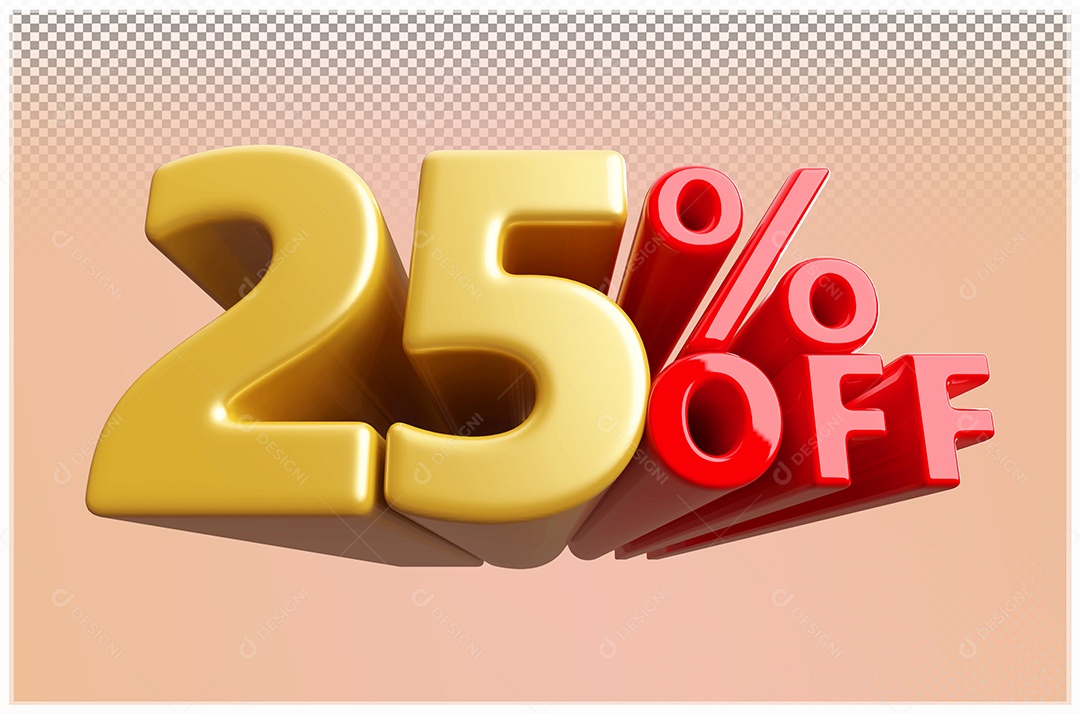Desconto de 25% Off Elemento 3D Dourado  e Vermelho para Composição PSD