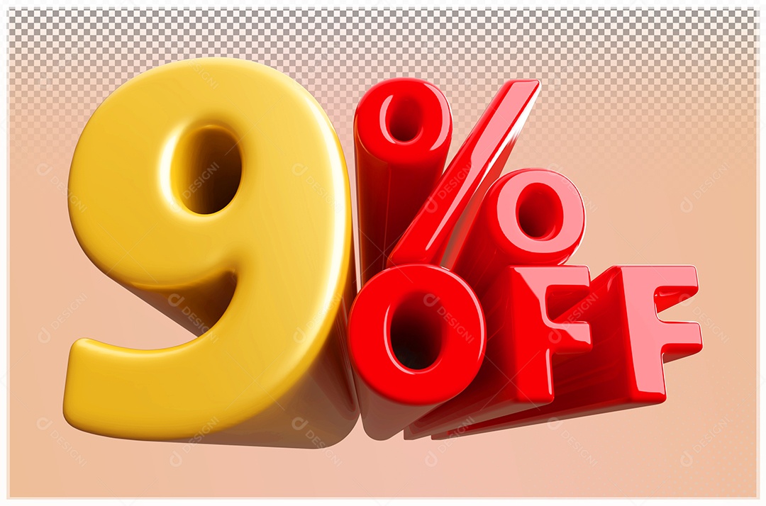 Desconto de 9% Off Elemento 3D Dourado  e Vermelho para Composição PSD