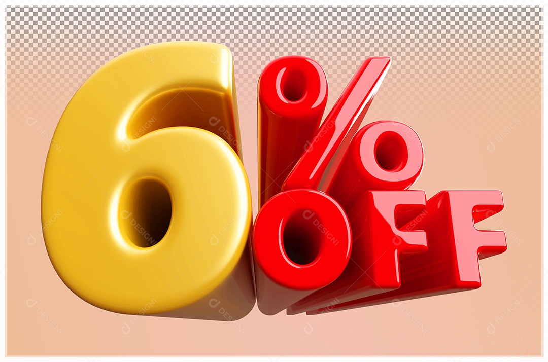 Desconto de 6% Off Elemento 3D Dourado  e Vermelho para Composição PSD