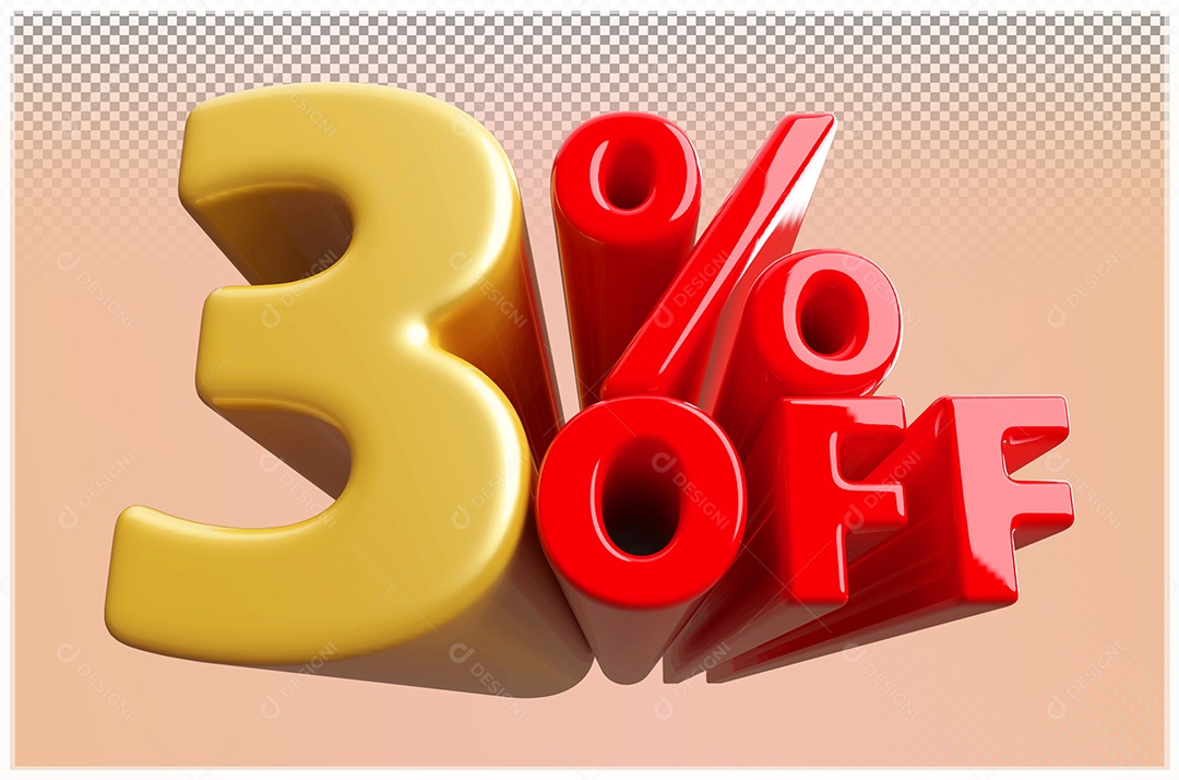 Desconto de 3% Off Elemento 3D Dourado  e Vermelho para Composição PSD