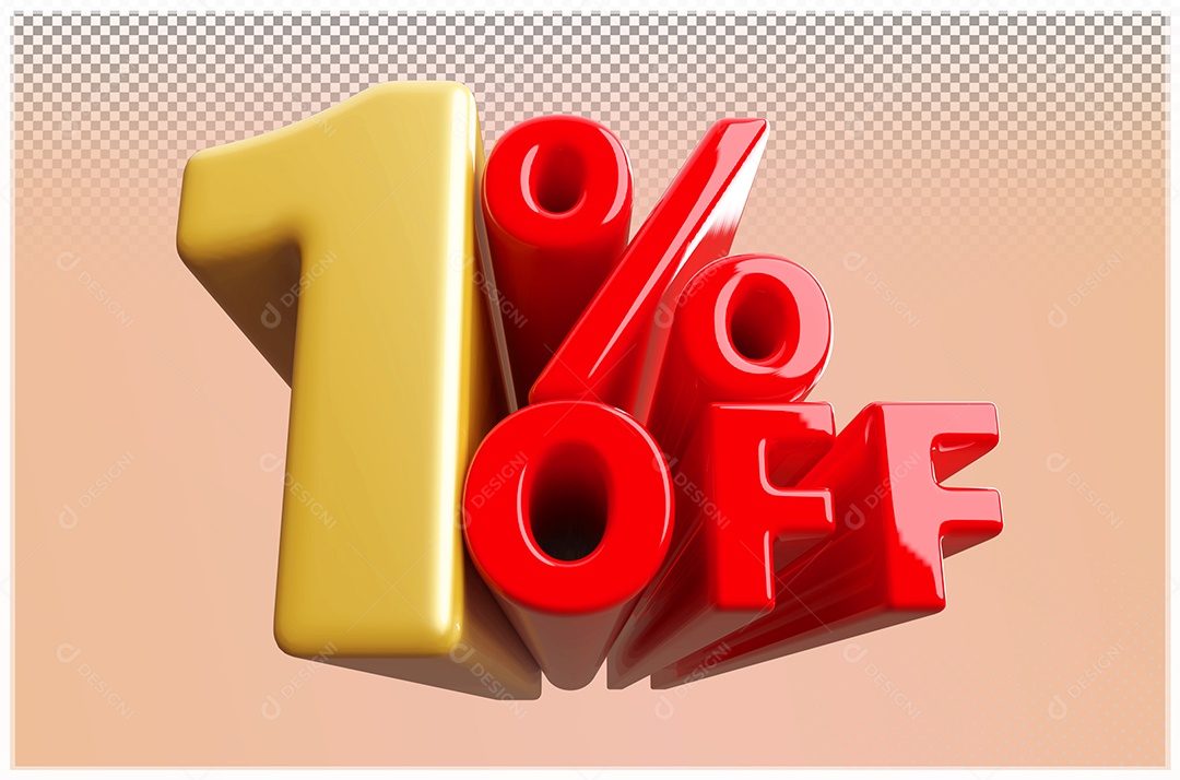 Desconto de 1% Off Elemento 3D Dourado  e Vermelho para Composição PSD