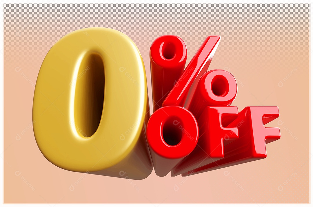 Desconto de 0% Off Elemento 3D Dourado  e Vermelho para Composição PSD