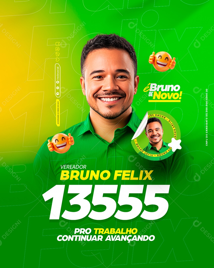 Política Vereador Bruno Feliz Social Media PSD Editável