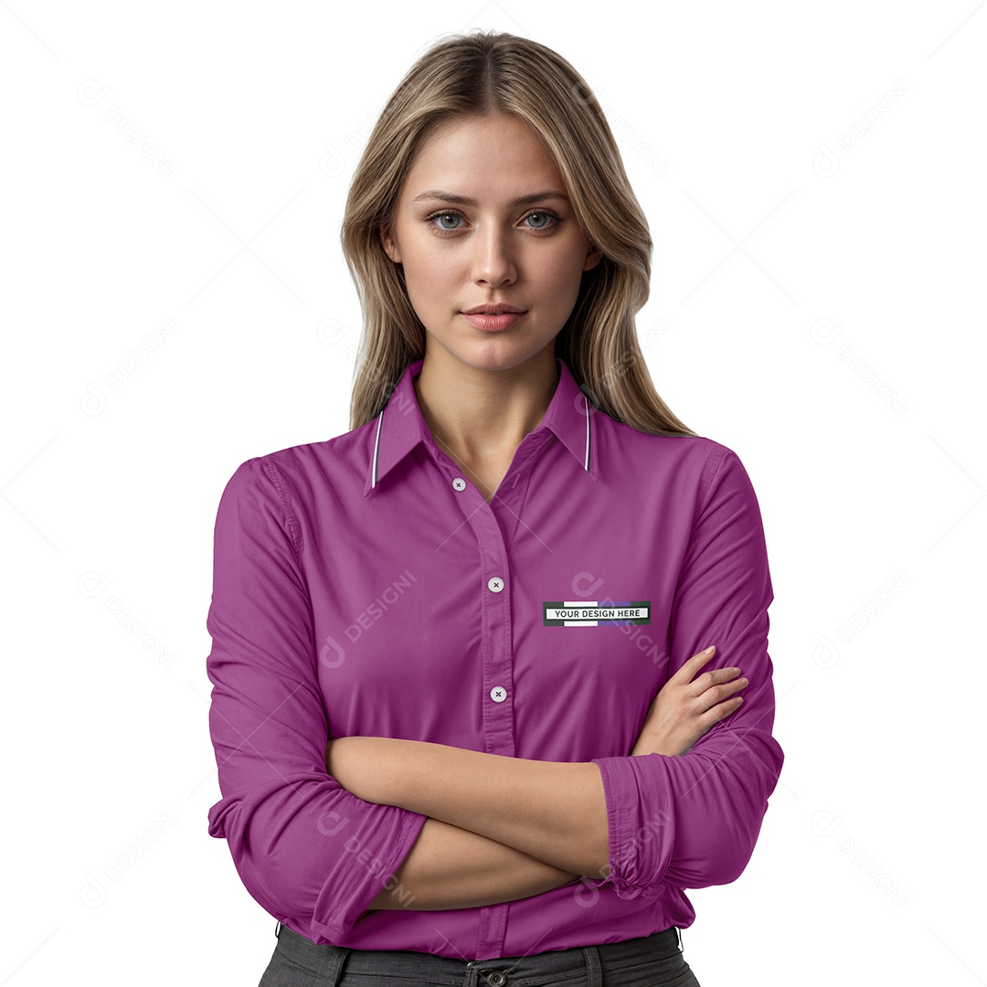 Mulher com Camisa de Manga Longa Mockup PSD Editável