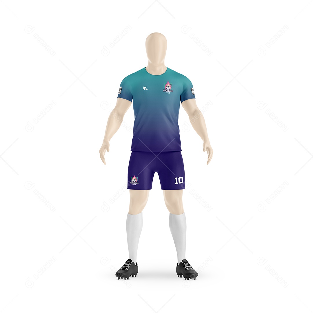 Uniforme de Futebol Visto de Frente Mockup PSD Editável
