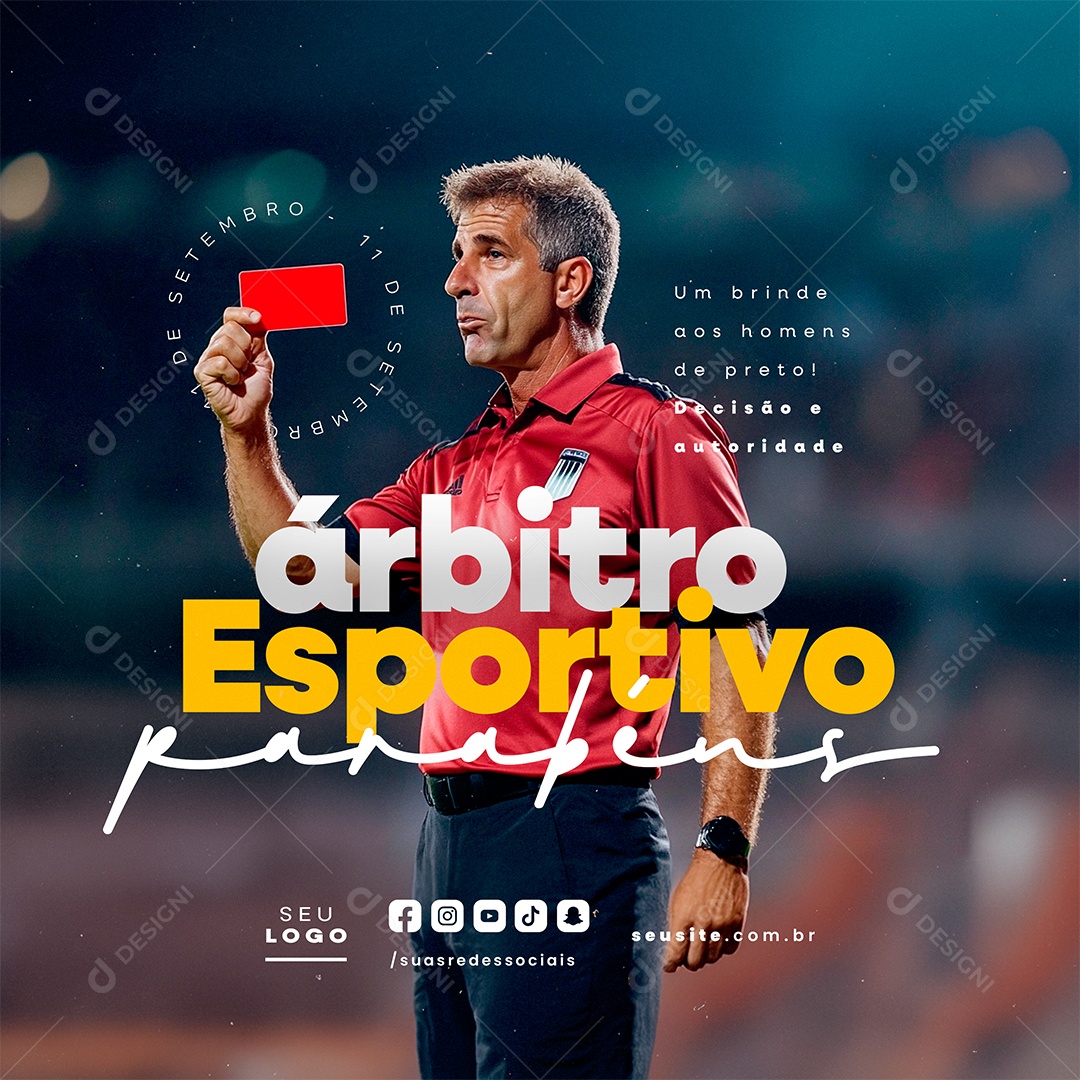 Dia do Árbitro Esportivo 11 de Setembro Parabéns Social Media PSD Editável