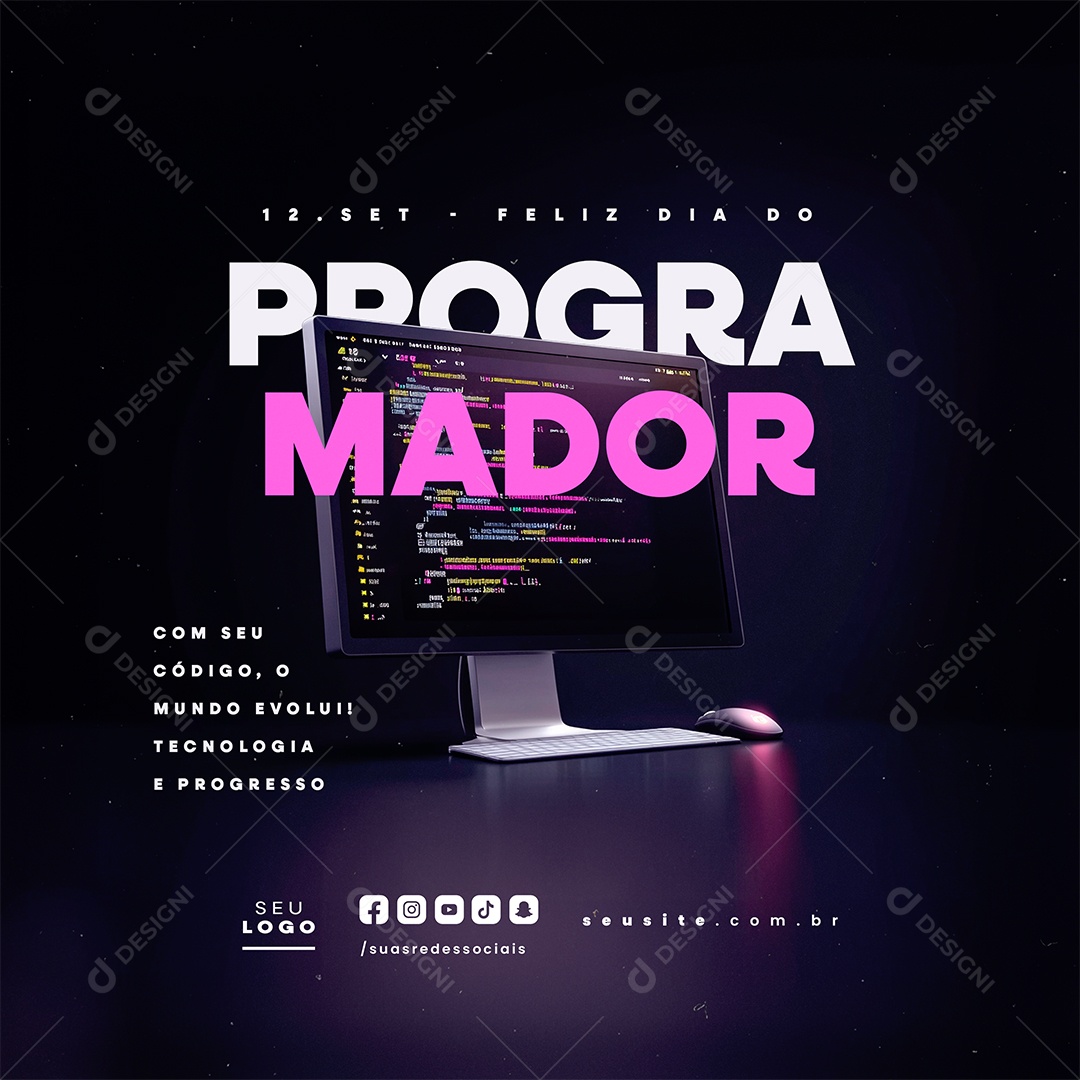 Feliz Dia do Programador 12 de Setembro Com seu Código Social Media PSD Editável