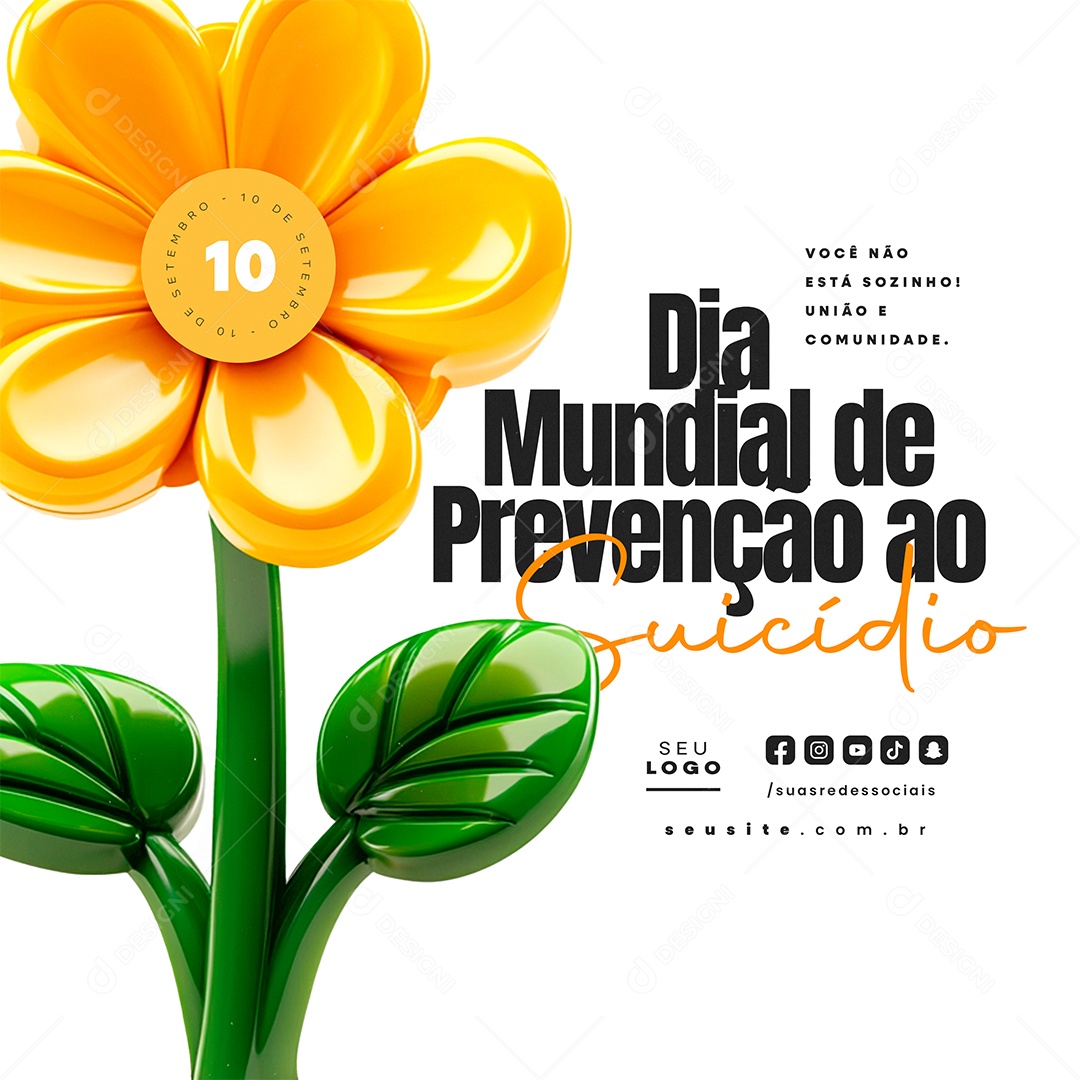 Dia Mundial de Prevenção ao Suicídio 10 de Setembro Você Não Está Sozinho Social Media PSD Editável