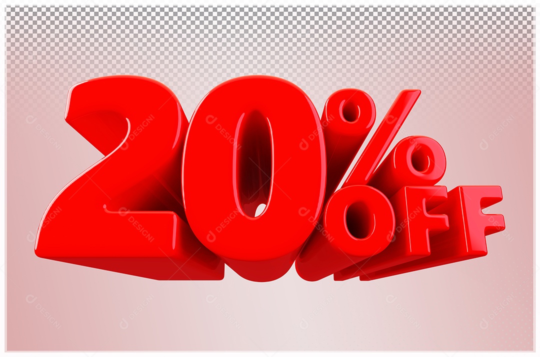 Desconto de 20% Off Elemento 3D Vermelho  Para Composição PSD