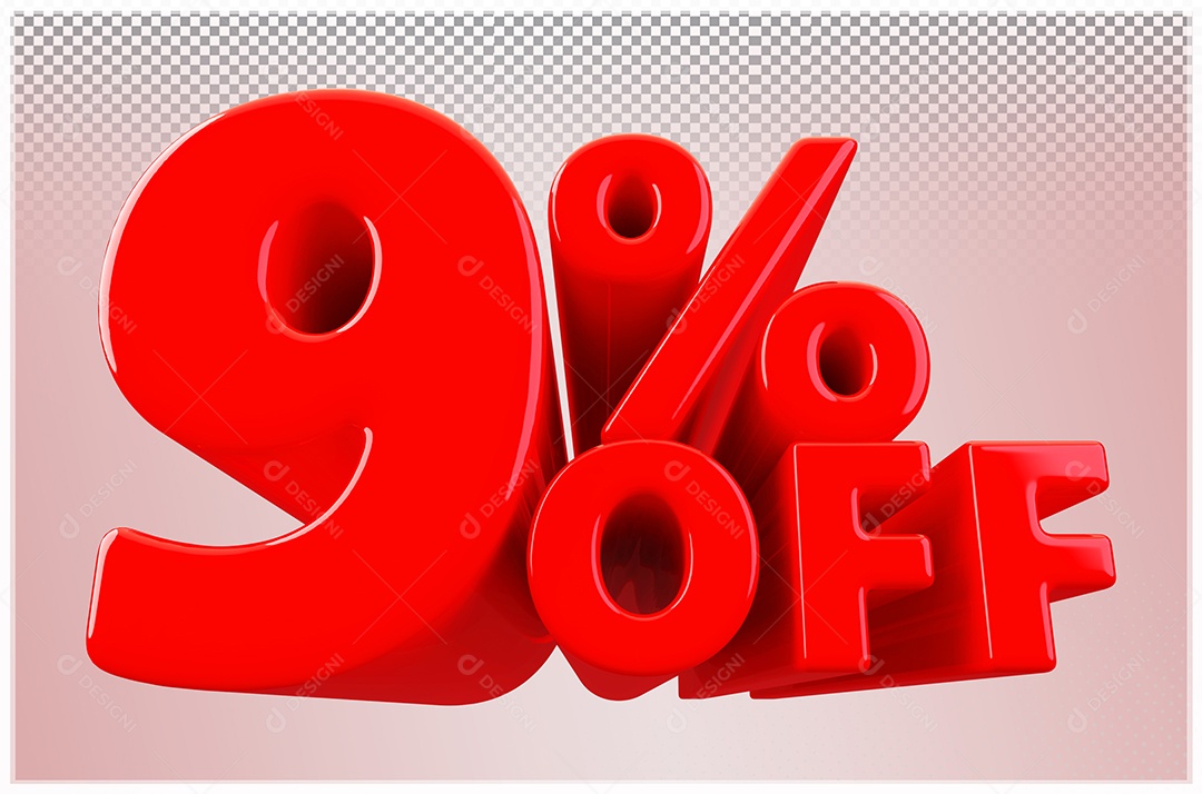 Desconto de 9% Off Elemento 3D Vermelho  Para Composição PSD