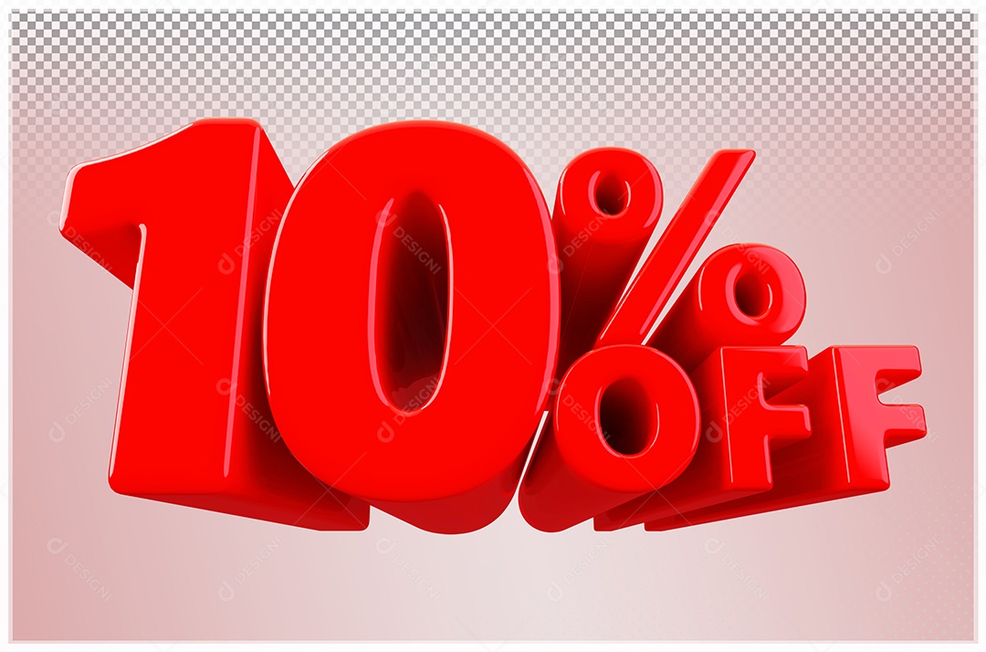 Desconto de 10% Off Elemento 3D Vermelho  Para Composição PSD