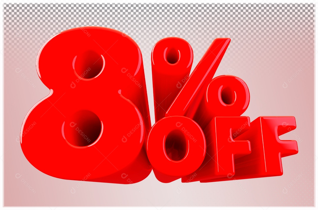 Desconto de 8% Off Elemento 3D Vermelho  Para Composição PSD